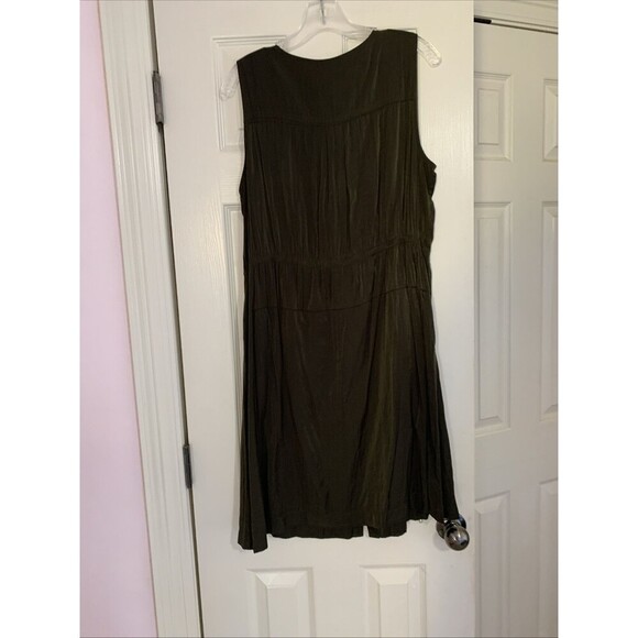 Ann Taylor Size 14 Woodland Green Satin Drawstring Side Tie Shirt Dress … - Picture 9 of 10